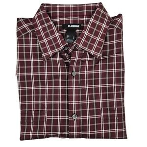 Claiborne Mens Long‎ Sleeve Button Up Plaid Shirt Burgundy White Checkered L